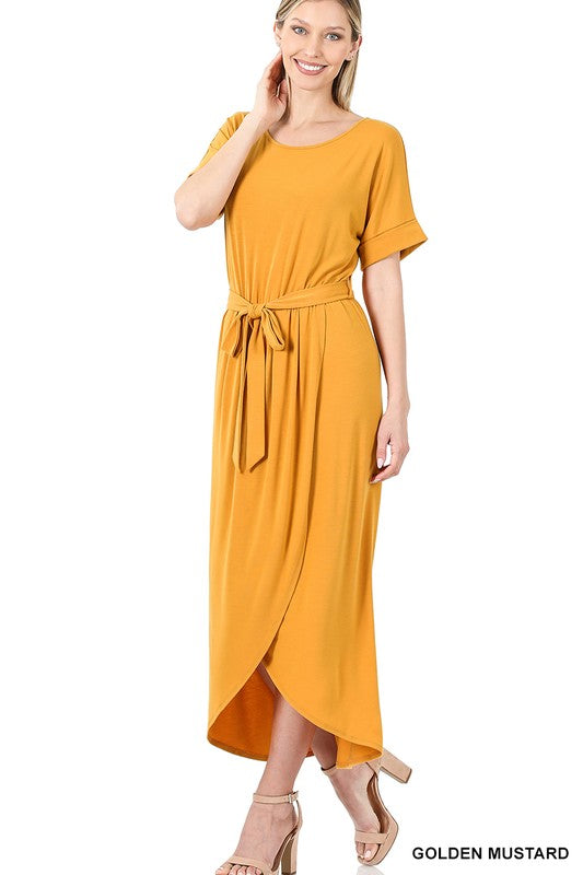 Zenana Belted Short Sleeve Tulip Dress - Online Only