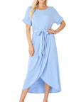 Zenana Belted Short Sleeve Tulip Dress - Online Only