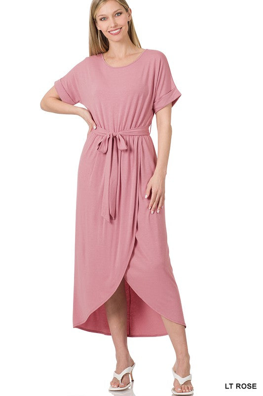 Zenana Belted Short Sleeve Tulip Dress - Online Only