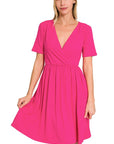 Zenana Brushed Butter Soft Surplice Dress - Online Only