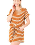 Zenana Striped Romper with Pockets - Online Only