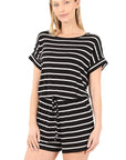 Zenana Striped Romper with Pockets - Online Only