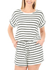 Zenana Striped Romper with Pockets - Online Only