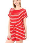 Zenana Striped Romper with Pockets - Online Only