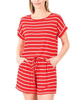 Zenana Striped Romper with Pockets - Online Only