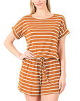 Zenana Striped Romper with Pockets - Online Only