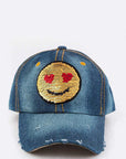 2 Tone Sequins Emoji Patch Cap