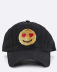 2 Tone Sequins Emoji Patch Cap