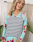 e Luna Striped Floral Mixed Hoodie