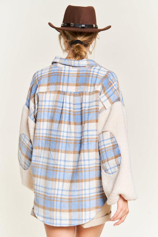 Jade By Jane Multi Plaid Fuzzy Sleeve Jacket