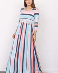 Quarter Sleeve Stripe Maxi Dress