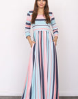 Quarter Sleeve Stripe Maxi Dress