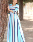 Quarter Sleeve Stripe Maxi Dress