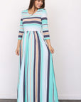 Quarter Sleeve Stripe Maxi Dress