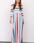 Quarter Sleeve Stripe Maxi Dress