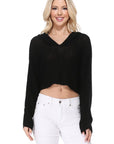 Long Sleeve Knit Cropped Sweater Top Hoodie