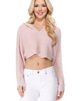 Long Sleeve Knit Cropped Sweater Top Hoodie