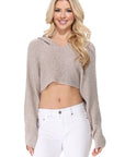 Long Sleeve Knit Cropped Sweater Top Hoodie