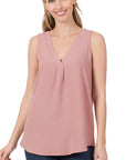 Zenana Woven Airflow V-Neck Sleeveless Top - Online Only