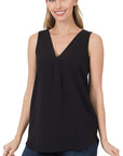 Zenana Woven Airflow V-Neck Sleeveless Top