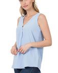 Zenana Woven Airflow V-Neck Sleeveless Top