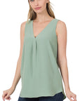 Zenana Woven Airflow V-Neck Sleeveless Top