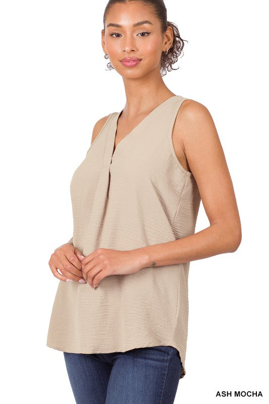 Zenana Woven Airflow V-Neck Sleeveless Top - Online Only