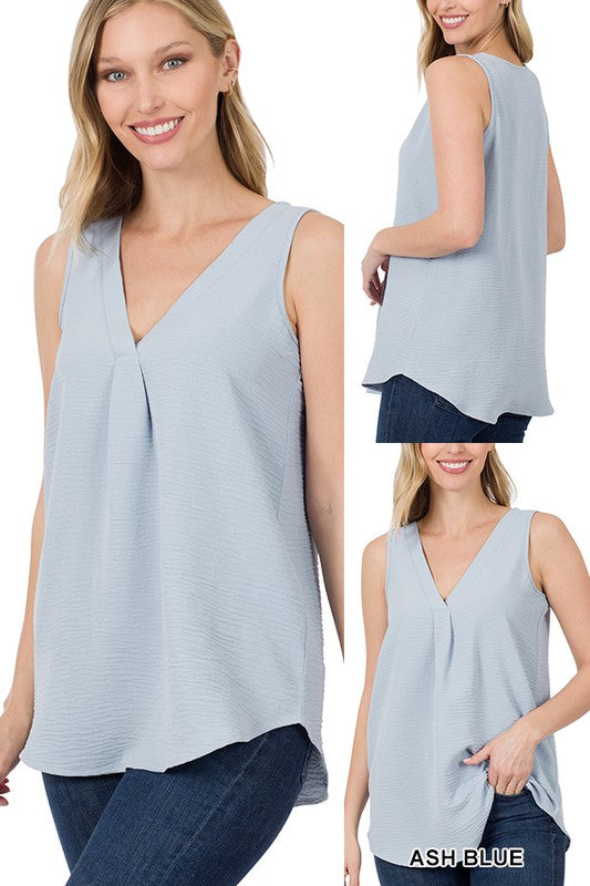 Zenana Woven Airflow V-Neck Sleeveless Top - Online Only