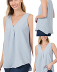 Zenana Woven Airflow V-Neck Sleeveless Top