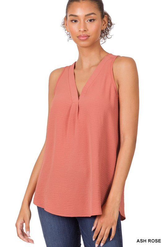 Zenana Woven Airflow V-Neck Sleeveless Top