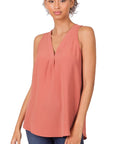 Zenana Woven Airflow V-Neck Sleeveless Top