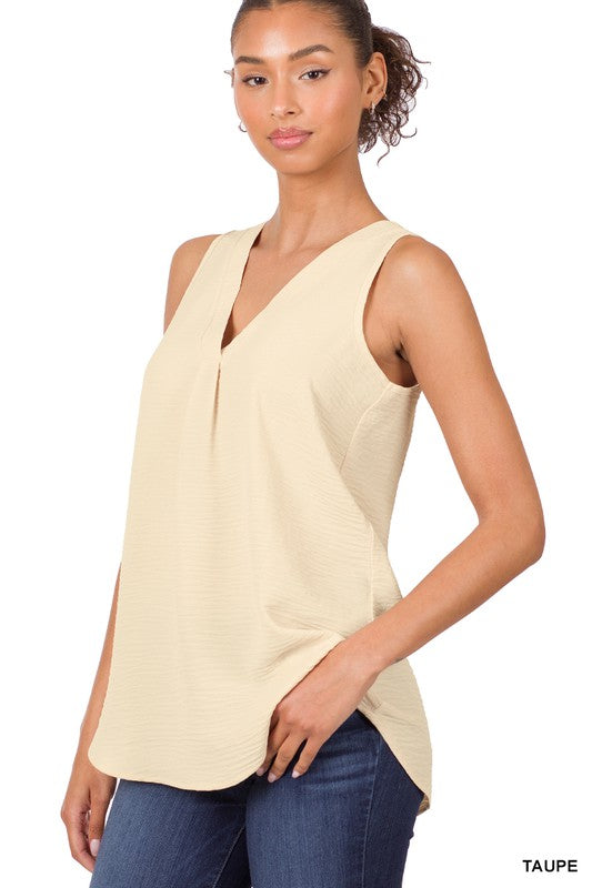 Zenana Woven Airflow V-Neck Sleeveless Top