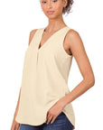 Zenana Woven Airflow V-Neck Sleeveless Top - Online Only