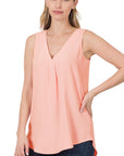 Zenana Woven Airflow V-Neck Sleeveless Top - Online Only