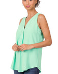 Zenana Woven Airflow V-Neck Sleeveless Top - Online Only