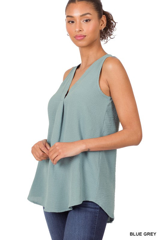 Zenana Woven Airflow V-Neck Sleeveless Top - Online Only