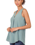 Zenana Woven Airflow V-Neck Sleeveless Top - Online Only