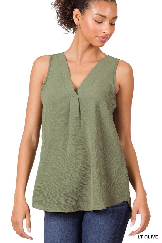 Zenana Woven Airflow V-Neck Sleeveless Top