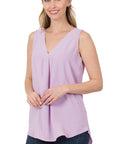 Zenana Woven Airflow V-Neck Sleeveless Top - Online Only