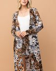 And The Why Leopard Kimono Open Front Longline Cardigan