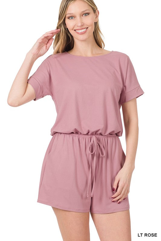 Zenana Brushed Romper in Fuchsia with Pockets - Online Only