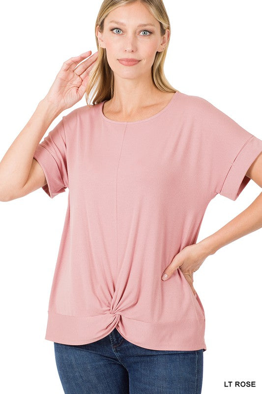 Zenana Rayon Spandex Crepe Knot Front Top