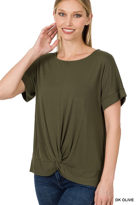 Zenana Rayon Spandex Crepe Knot Front Top