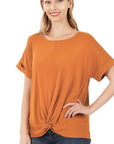 Zenana Rayon Spandex Crepe Knot Front Top - My Pampered Life Seattle