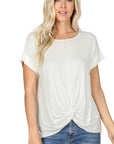 Zenana Rayon Spandex Crepe Knot Front Top - My Pampered Life Seattle