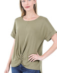 Zenana Rayon Spandex Crepe Knot Front Top - My Pampered Life Seattle