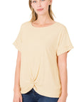 Zenana Rayon Spandex Crepe Knot Front Top