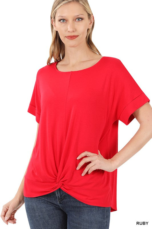 Zenana Rayon Spandex Crepe Knot Front Top