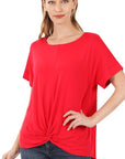 Zenana Rayon Spandex Crepe Knot Front Top - My Pampered Life Seattle