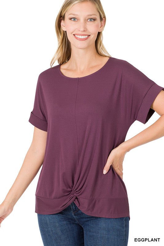 Zenana Rayon Spandex Crepe Knot Front Top